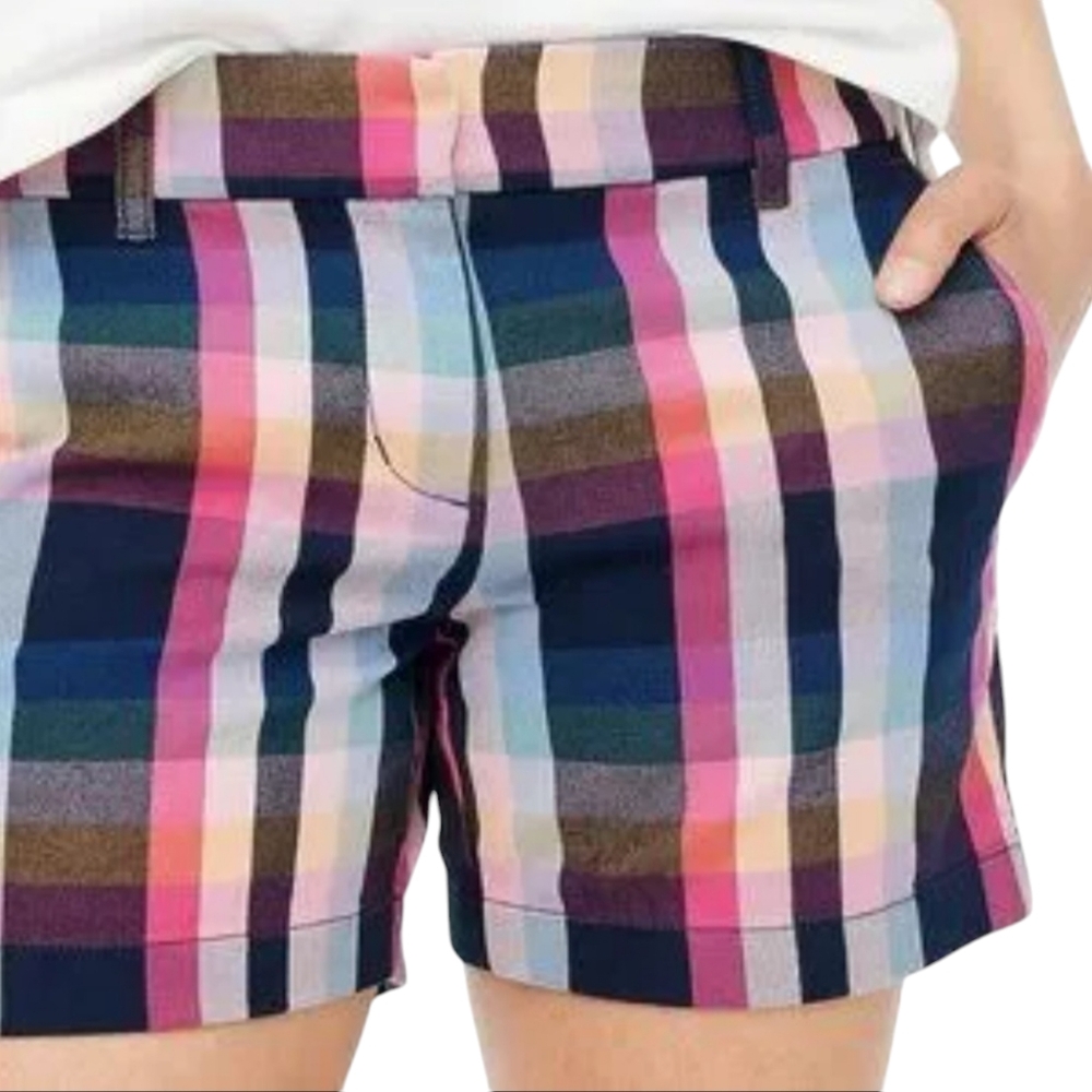 🔥J. CREW Factory Madras Multicolored‎ Plaid Classic Chino Shorts Women's Size 8